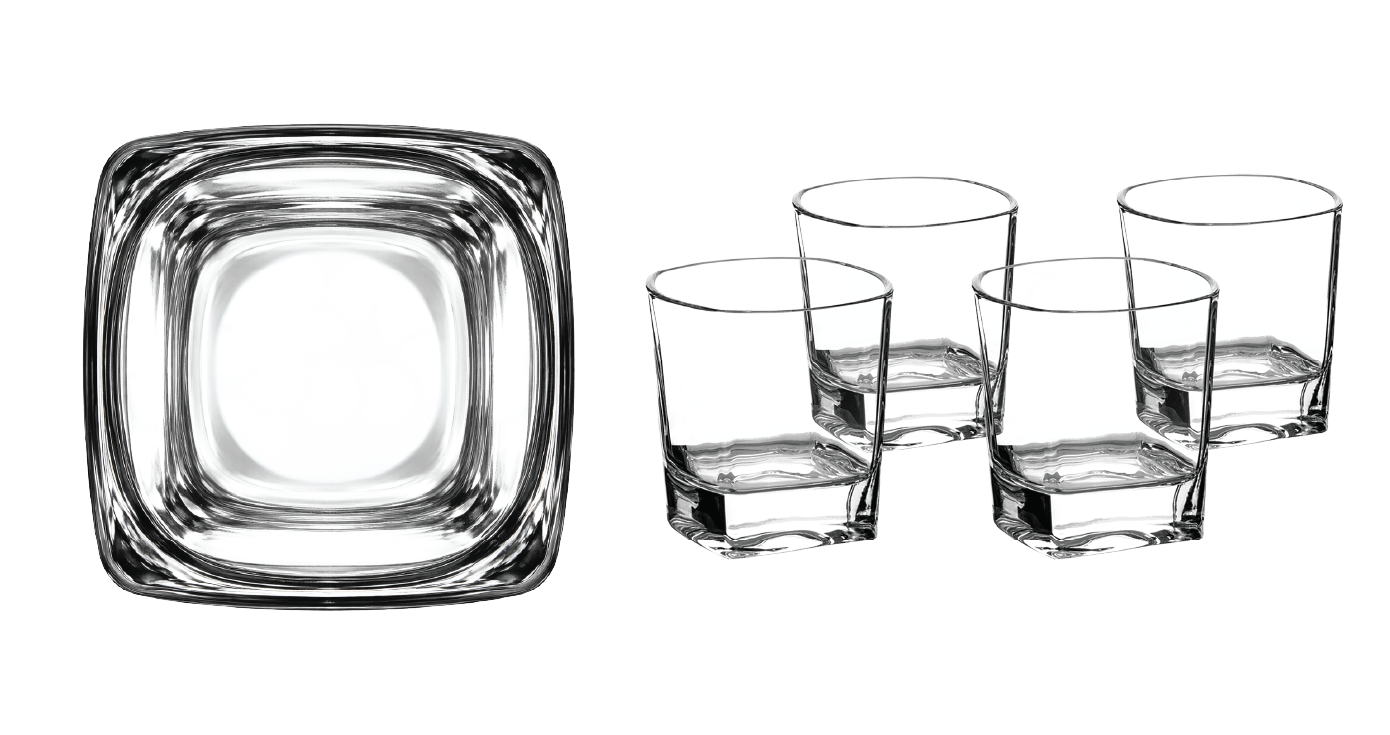 8oz Rectangle Rocks Glasses in Black Gift Box - Set of 4