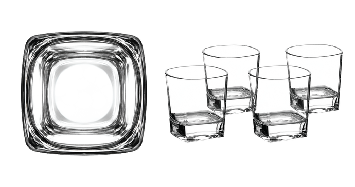8oz Rectangle Rocks Glasses in Black Gift Box - Set of 4