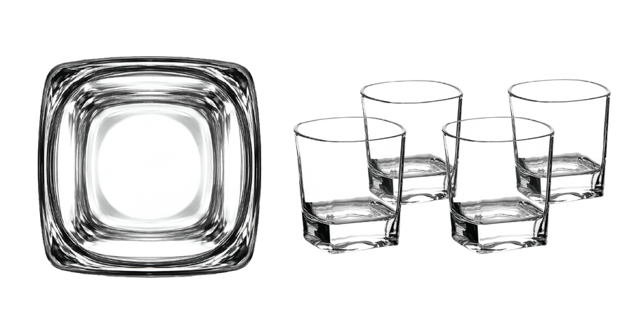 8oz Rectangle Rocks Glasses in Black Gift Box - Set of 4